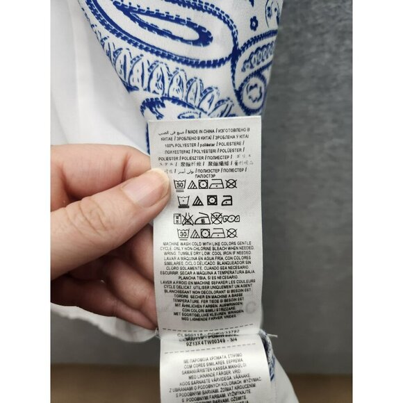 Guess Womens White & Blue Paisley Cold-Shoulder Top Size M Polyester Fabric Adju - Picture 6 of 7